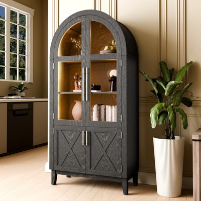 GlasFlength Decorative Storage Cabinets ,Wood Versatile Cupboard with Door and Adjustable Shelves for Kitchen, Bathroom, Black, 36"*17.5"*74.8"