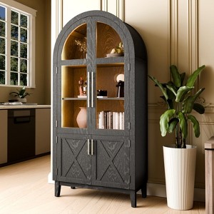 GlasFlength Decorative Storage Cabinets ,Wood Versatile Cupboard with Door and Adjustable Shelves for Kitchen, Bathroom, Black, 36"*17.5"*74.8" - 1 of 4