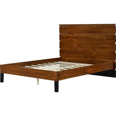 Streamdale Mid-Century Modern Solid Wood Bed Frame Queen Size Platform Bed with Six-Piece Headboard Design, No Box Spring Needed, Brown