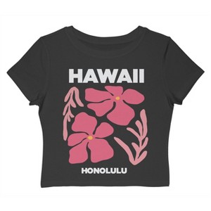 Rerun Island Women's Hawaii Hibiscus Pink Short Sleeve Graphic Cotton Baby Tee - Caviar 3X - 1 of 4