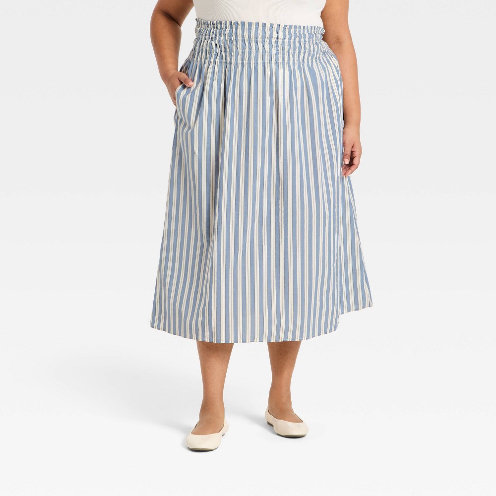 Women's Pull-On Midi Full Skirt - Universal Thread™ Blue Striped XXL