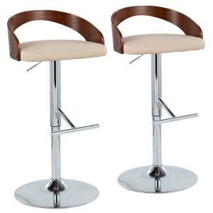 Mid-Century Modern Adjustable Barstool with Swivel, Matel Base and Straight T Footrest for Kitchen or Bar (Set of 2) - 1 of 4