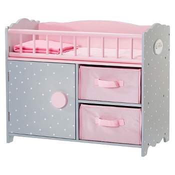 Olivia's Little World Wooden Baby Doll Crib + Under-the-Crib Storage Pink/Gray
