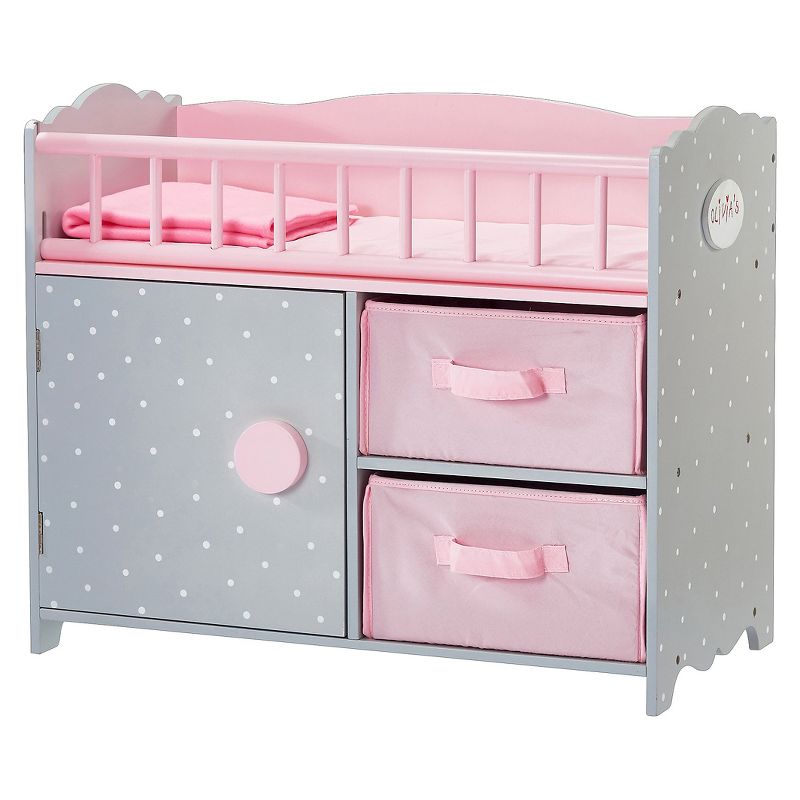 Olivia&#39;s Little World Wooden Baby Doll Crib + Under-the-Crib Storage Pink/Gray, 1 of 8