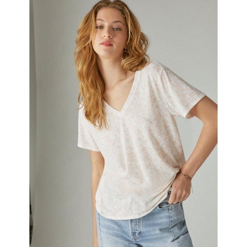 Lucky Brand Women's Classic V-Neck Tee - Natural Small