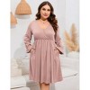 Coolmee Women's Plus Size Mini Dress Long Sleeve Wrap V Neck A Line Short Dress with Pockets - 2 of 4