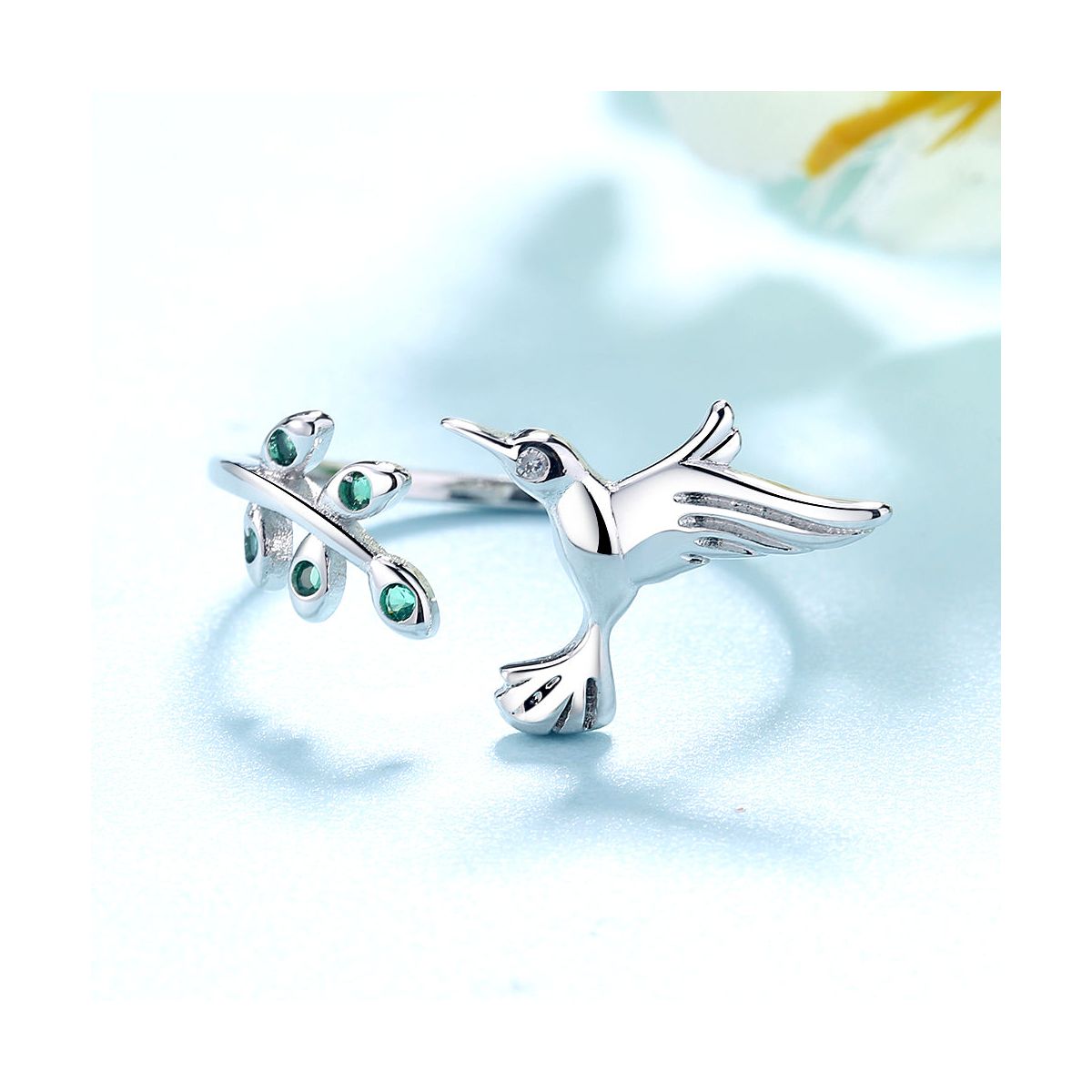 Sterling Silver Bird Bypass Ring with Crystals - thumbnail 2