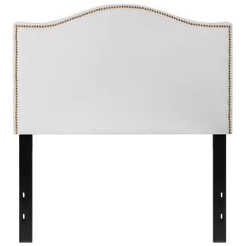 Emma and Oliver Upholstered Twin Size Headboard with Nailtrim in White Fabric