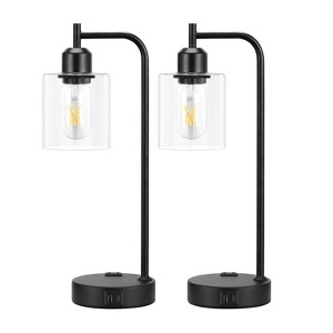 Itopfox Industrial Touch Table Lamps for Bedrooms Set of 2 - 3-Way Dimmable Nightstand Lamps with USB C+A Ports and Outlet, Black Bedside Lamps - 1 of 4