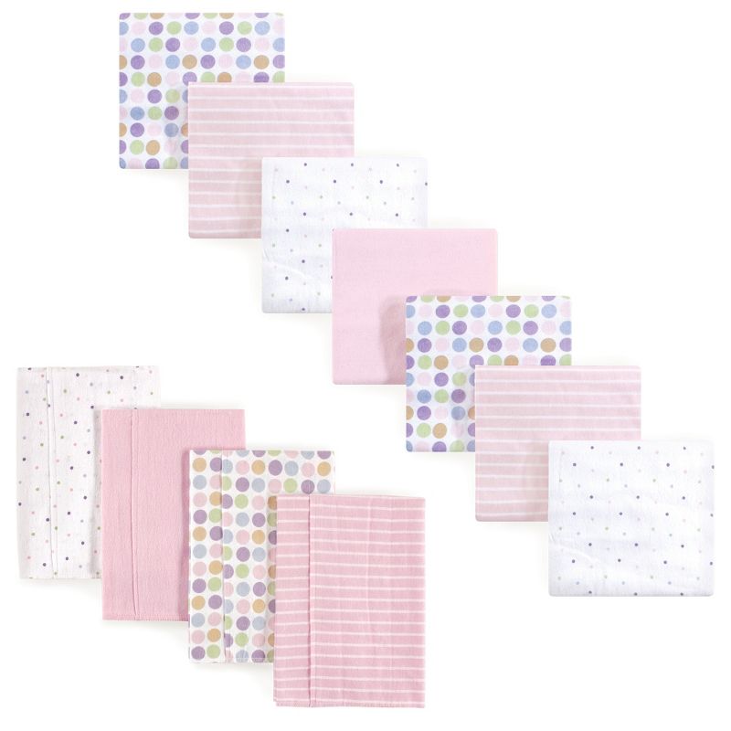 Luvable Friends Infant Girl Cotton Flannel Burp Cloths and Receiving Blankets, 11-Piece, Pink Dots, One Size, 1 of 2