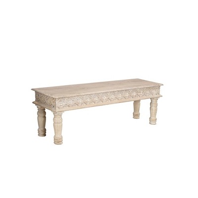 Taran Designs,Eldris 58" Carved Solid Wood Dining Bench