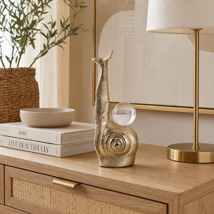 Elegant Metal Snail Figurine Sculpture with Glass Orb for Home