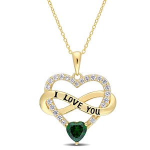 EVERLY JEWELRY | Yellow Plated Sterling Silver 2 1/2 CT TGW Green and White Cubic Zirconia Infinity Heart Pendant with Chain, 18 inc - 1 of 4