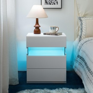 ChicFurnit Nightstand Three Drawer Storage Table with Colorful Lighting for Bedroom Use, White, 23.64"*17.93"*8.07" - 1 of 4
