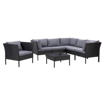Corliving Parksville 7pc L Shaped Patio Sectional Set with Chair