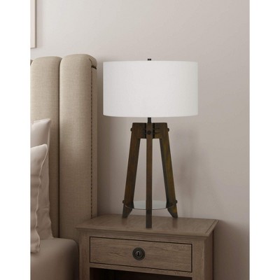 Walnut and White Tripod Table Lamp with 3-Way Switch