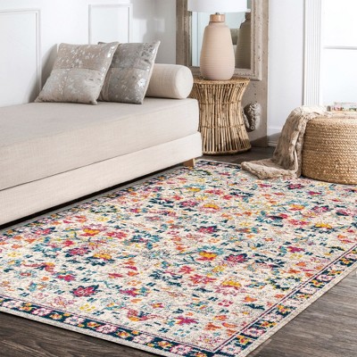 Ivory and Multi-Color Synthetic 8' x 10' Reversible Area Rug