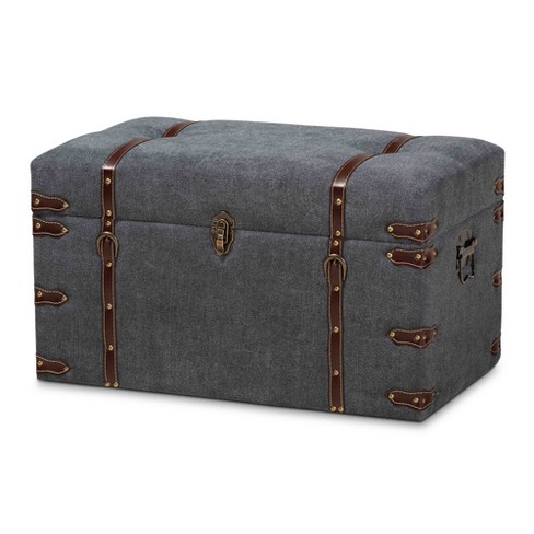 Baxton Studio Callum Modern Transitional Distressed Dark Brown Faux Leather  Upholstered 2-Drawer Storage Trunk Ottoman 