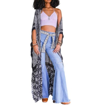 Women's Long Paisley Flowy Duster - LETO