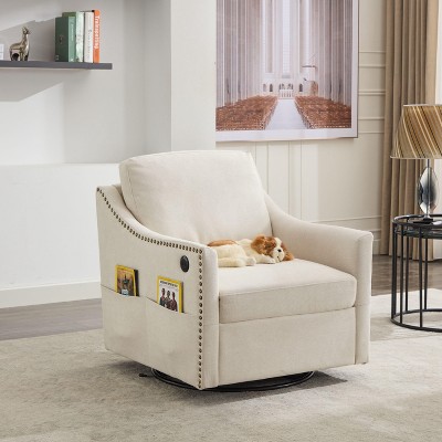 Sapphtopaz Accent Chair 360 Swivel Barrel Chair with USB and Magazine Storage Lounge Chair for Living Room, Bedroom, Office, Small Room