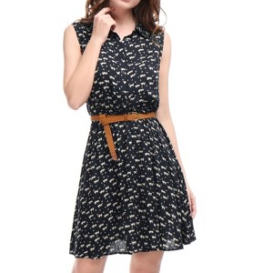 INSPIRE CHIC Women's Floral Sleeveless Half Placket Mini Belted Summer Dress - 1 of 4