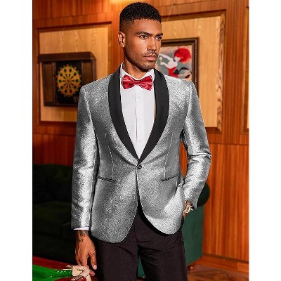 COOFANDY Men's Tuxedo Jacket Slim Fit Shawl Lapel Blazer One Button Suit Jackets for Party Prom Wedding Dinner Shiny Blue XL — фото 5