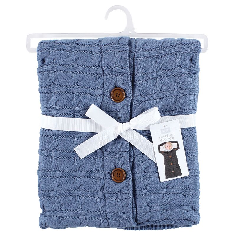 Hudson Baby Infant Boy Faux Shearling Knitted Baby Lounge Stroller Wrap Sack, Coronet Blue, One Size, 3 of 5