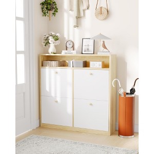 Modern Shoe Storage Cabinet – 4 Flip Drawers, Space-Saving Organizer | Wooden Handles, Freestanding Rack Cupboard for Entryway/Hallway/Bedroom - 1 of 4