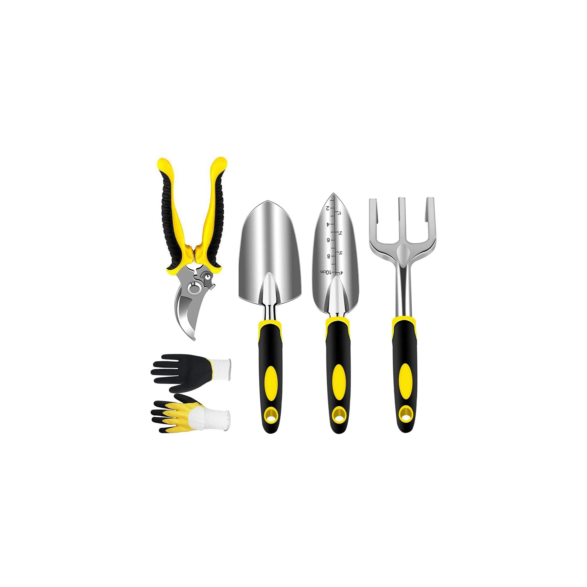 Swtroom Garden Tools Set with Pruning Shears / Hand Trowel / Transplanter / Hand Rake / Gardening Gloves 5 Pcs