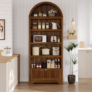 72" Tall Arched Pantry Cabinet with Drawer, 5-Tier Kitchen Pantry Cabinet, Wooden Storage Cabinet for Dining Room, Kitchen - 1 of 4