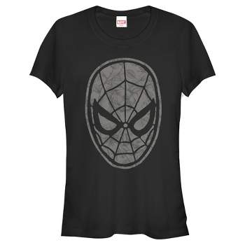 Juniors Womens Marvel Spider-Man Grayscale Floral Print T-Shirt