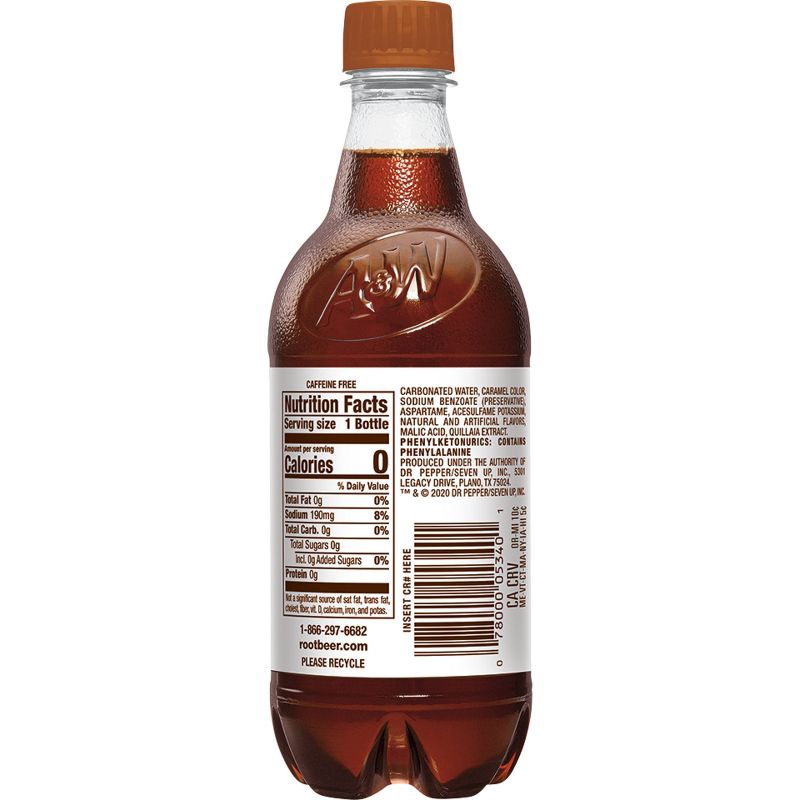 A&#38;W Root Beer Zero Sugar Soda - 20 fl oz Bottle, 5 of 8