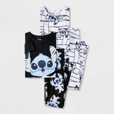 Girls' 4pc Lilo & Stitch Long Sleeve Halloween Pajama Set - Black