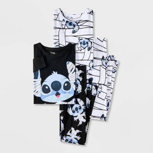 Girls' 4pc Lilo & Stitch Long Sleeve Halloween Pajama Set - Black - 1 of 4