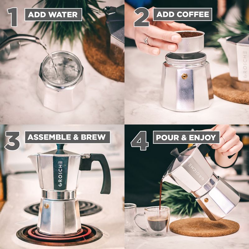 GROSCHE Milano Stovetop Espresso Maker Moka Pot Home Espresso Coffee Maker, 5 of 15
