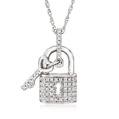 Ross-Simons Diamond Lock and Heart Key Pendant Necklace in 14kt White Gold