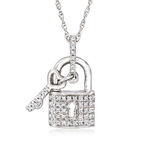 Ross-Simons Diamond Lock and Heart Key Pendant Necklace in 14kt White Gold - 1 of 3