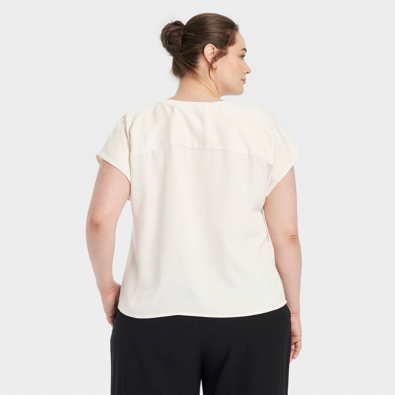 Women's Button Short Sleeve V-Neck Blouse - A New Day™, 3 of 5