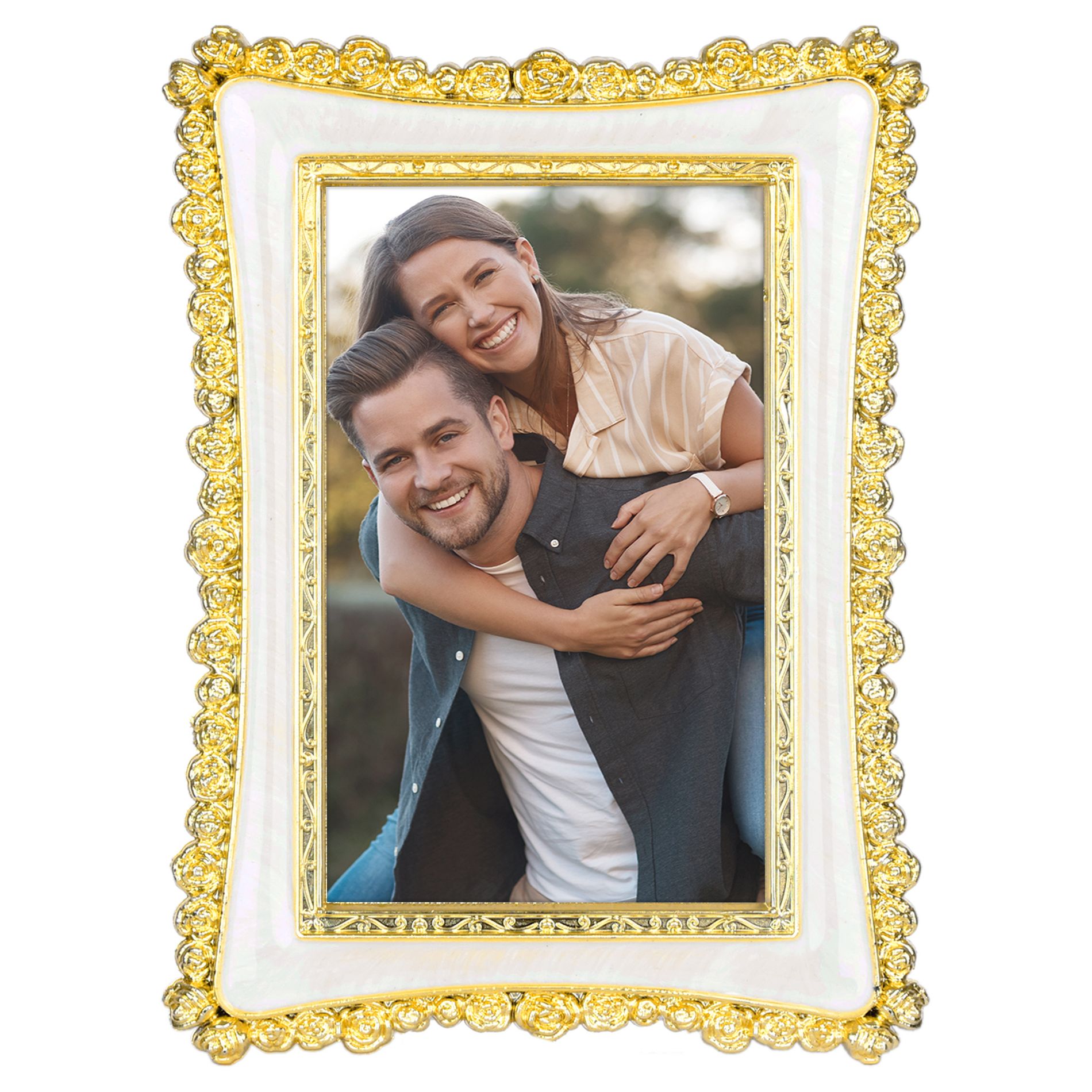 REGALWOVEN Vintage Glass Photo Frame Plated Photo Frame for Tabletop Display 1 Pc Gold 4x6