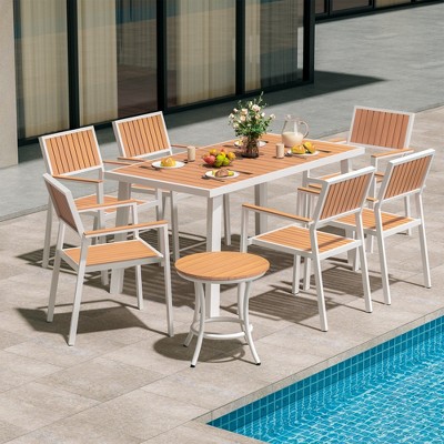 Pamapic 8-Piece Aluminum Outdoor Patio Dining Set with Rectangle Table, Small Side Table and 6-Stackable Chairs