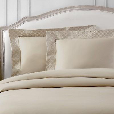 Tan Cotton Sateen Queen Duvet Cover Set with Diamond Embroidery