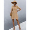 Women Short Sleeve Ruffle Mini Dress Smocked High Waist Pleated Dress V Neck Textured Dress Front Tie Detail Dress Summer Casual Dress - 4 of 4