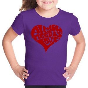 LA Pop Art Girl's Word Art T-shirt - All You Need Is Love - 1 of 4