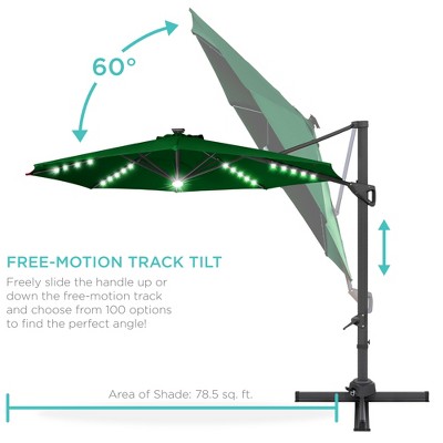 10ft Green Octagon Market Umbrella with Black Steel Pole and LED Lights