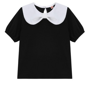 Girls Puff Short Sleeve Summer Top Kids Fashion Shirts Blouse Doll Collar with Cute Bow - 1 of 4