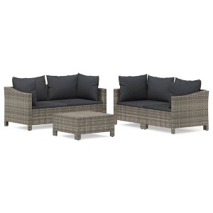 vidaXL 5 Piece Patio Lounge Set with Cushions Gray Poly Rattan - 1 of 4