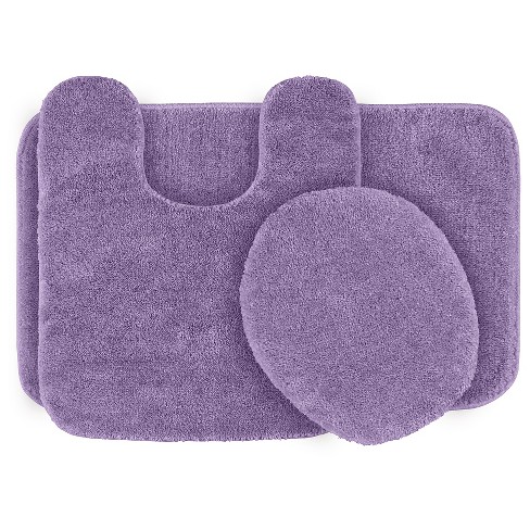 Garland Rug 3-Piece Traditional Nylon Washable Bathroom Rug Set Purple