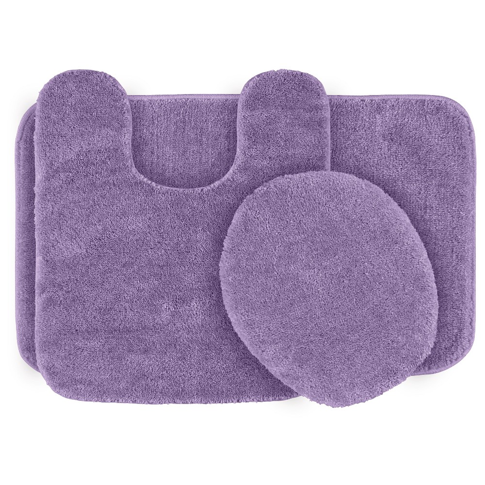 Photos - Bath Mat 3pc Traditional Washable Nylon Bath Rug Set Purple - Garland: Machine Made, Tufted, Latex Backing, Low Pile