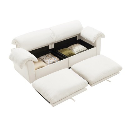GDFStudio Elton 83.9" Velvet 2 Seater Storage Sofa with Curved Backrest and Pillows