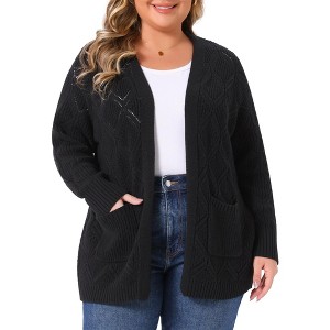 Women's Plus Size Open Front Long Sleeve Autumn Winter Knit Cardigan with Pockets - Agnes Orinda - 1 of 4